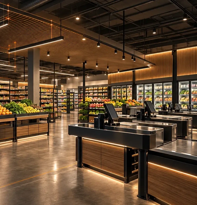 Grocery store fixtures and shelving