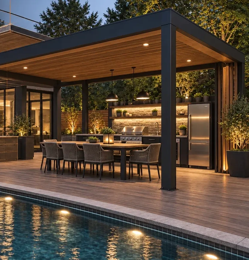 Outdoor kitchen and living space